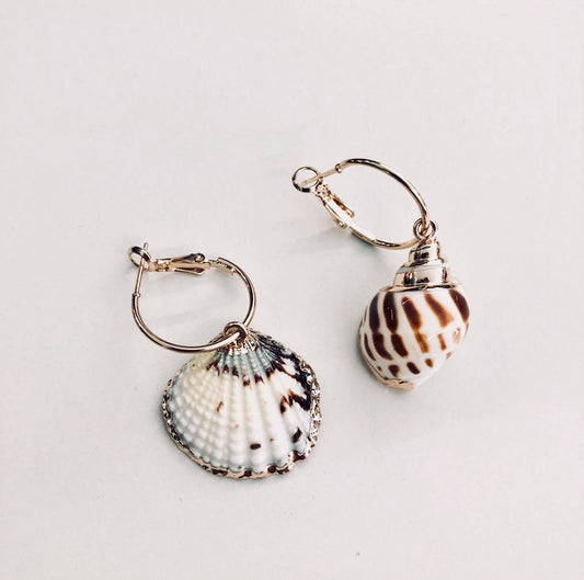 Seashell gold hoop earrings